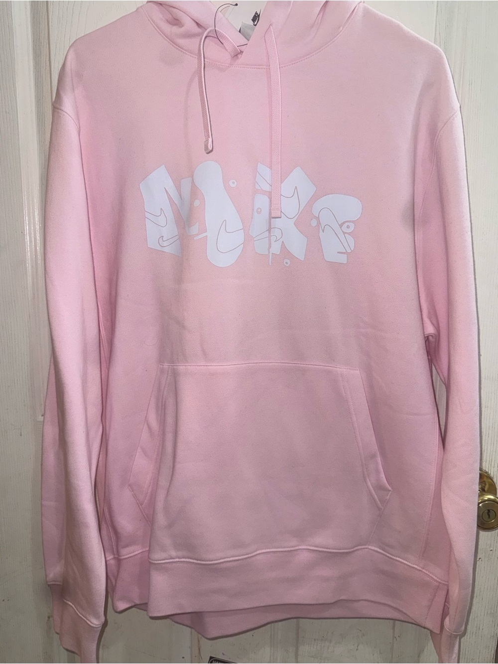 Nike Men's Pink Crewneck Hoodie with White Graphic